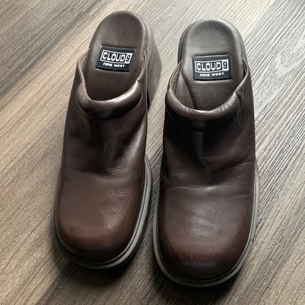 Vintage Cloud 9 Nine West Women's Dark Brown Stillman Chunky Platform Mules 7.5